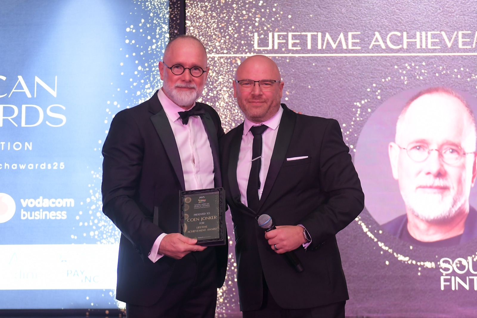 TITC presenting the Lifetime Achievement award to Coen Jonker at the South African FinTech Awards